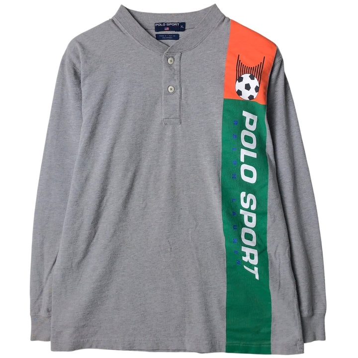 Vintage 90'S Ralph Lauren POLO SPORT Henley-neck long-sleeved T-shirt, size XL, men's unclear gray type Vintage Second Hand