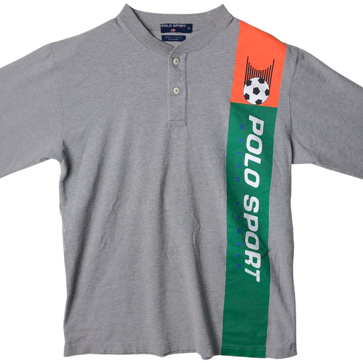 Vintage 90'S Ralph Lauren POLO SPORT Henley-neck long-sleeved T-shirt, size XL, men's unclear gray type Vintage Second Hand