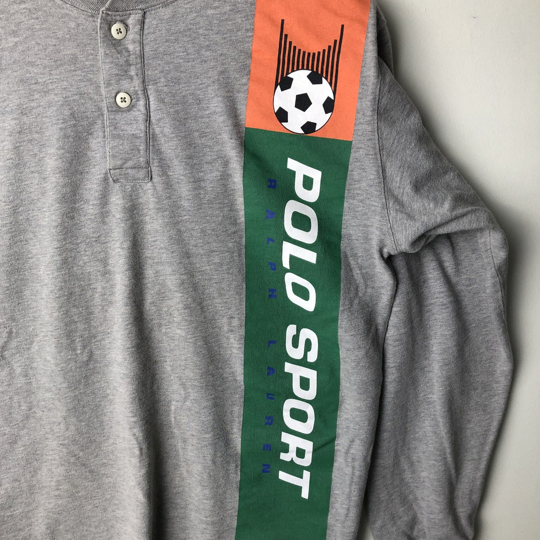 Vintage 90'S Ralph Lauren POLO SPORT Henley-neck long-sleeved T-shirt, size XL, men's unclear gray type Vintage Second Hand