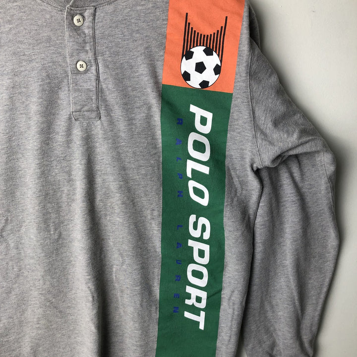 Vintage 90'S Ralph Lauren POLO SPORT Henley-neck long-sleeved T-shirt, size XL, men's unclear gray type Vintage Second Hand