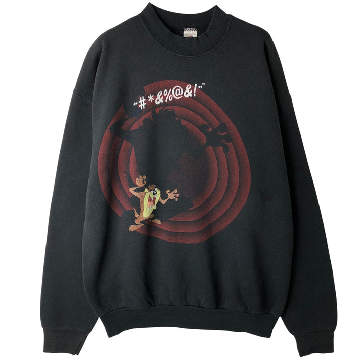 90'S Fruit of the Loom Looney Tunes Tasmanian Devil Character Sweatshirt, Men's XL cotton black type Vintage Second Hand