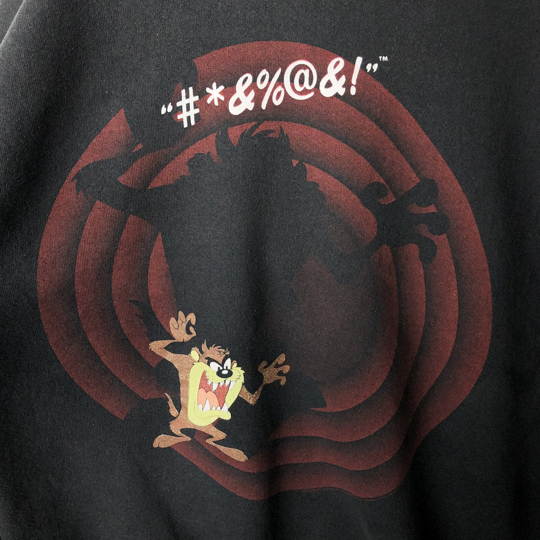 90'S Fruit of the Loom Looney Tunes Tasmanian Devil Character Sweatshirt, Men's XL cotton black type Vintage Second Hand