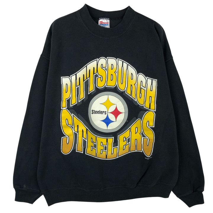 Vintage 90'S Hanes Pittsburgh Steelers print sweatshirt, men's size XL cotton black type Vintage Second Hand