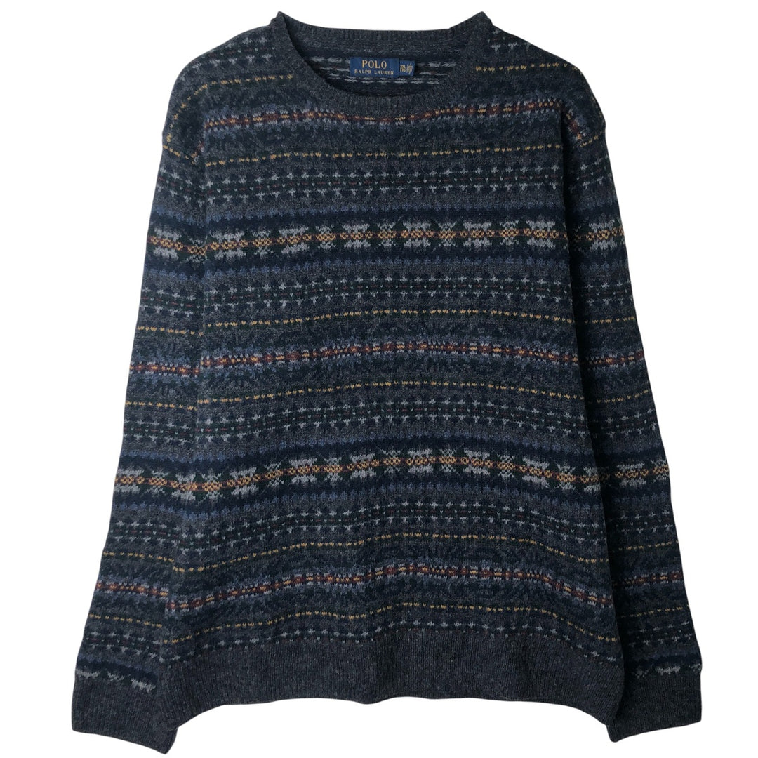 Ralph Lauren POLO by Ralph Lauren all-over print wool knit sweater, men's size XXL wool navy blue type Vintage Second Hand
