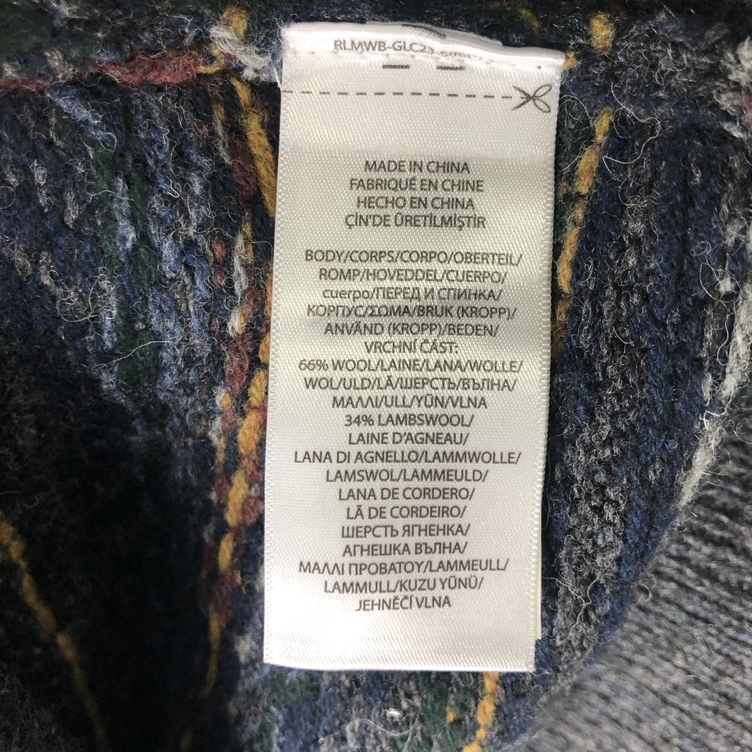 Ralph Lauren POLO by Ralph Lauren all-over print wool knit sweater, men's size XXL wool navy blue type Vintage Second Hand