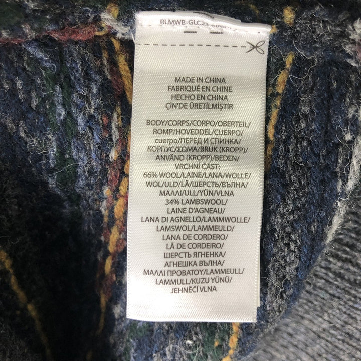 Ralph Lauren POLO by Ralph Lauren all-over print wool knit sweater, men's size XXL wool navy blue type Vintage Second Hand