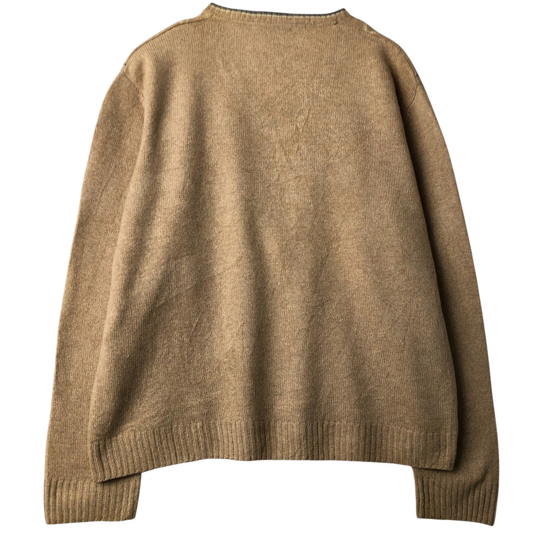 Burberry's BURBERRY LONDON Check Pattern V-Neck Lambswool Knit Sweater, Made in Spain, Women's Size Small Lamb wool Beige type Vintage Second Hand