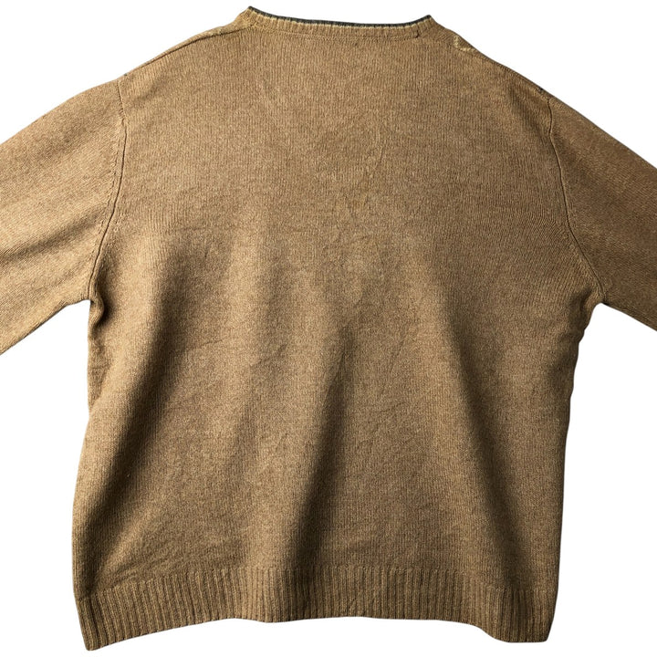Burberry's BURBERRY LONDON Check Pattern V-Neck Lambswool Knit Sweater, Made in Spain, Women's Size Small Lamb wool Beige type Vintage Second Hand
