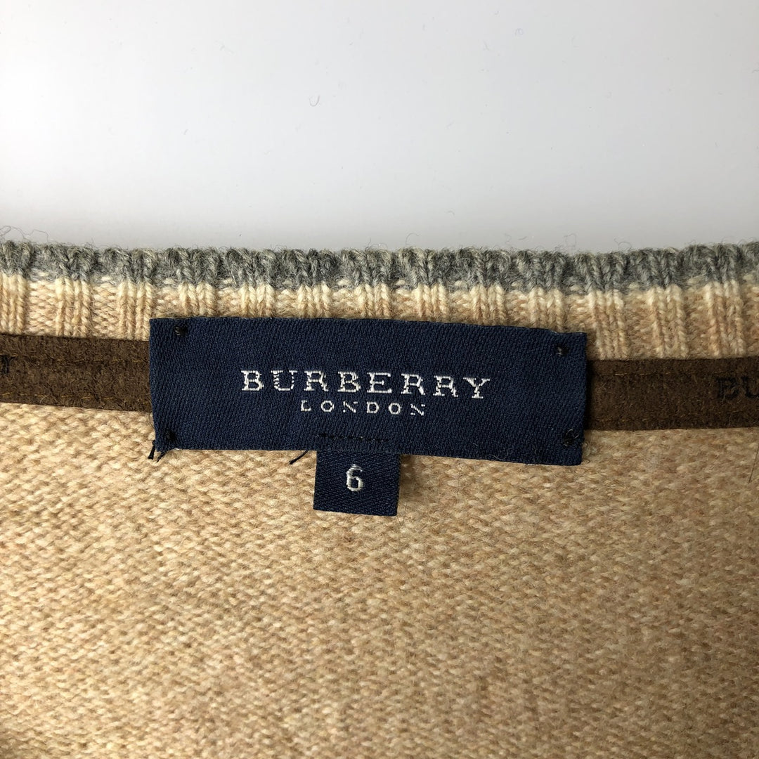 Burberry's BURBERRY LONDON Check Pattern V-Neck Lambswool Knit Sweater, Made in Spain, Women's Size Small Lamb wool Beige type Vintage Second Hand