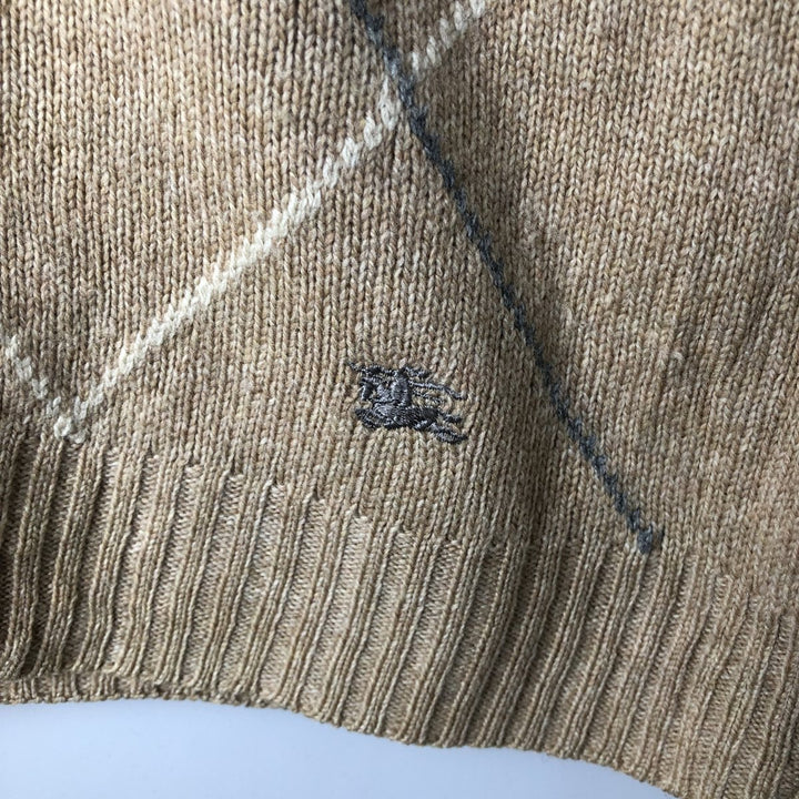 Burberry's BURBERRY LONDON Check Pattern V-Neck Lambswool Knit Sweater, Made in Spain, Women's Size Small Lamb wool Beige type Vintage Second Hand
