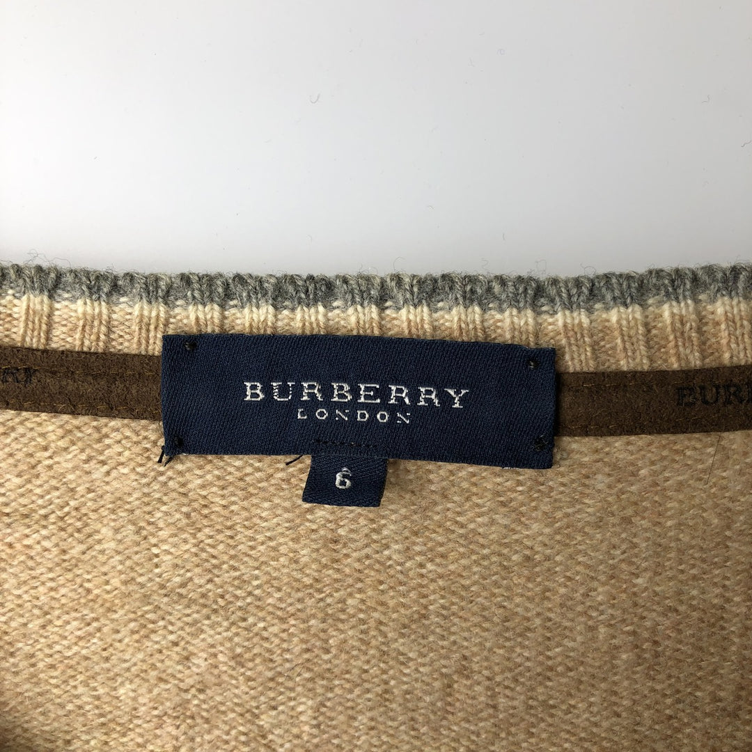 Burberry's BURBERRY LONDON Check Pattern V-Neck Lambswool Knit Sweater, Made in Spain, Women's Size Small Lamb wool Beige type Vintage Second Hand