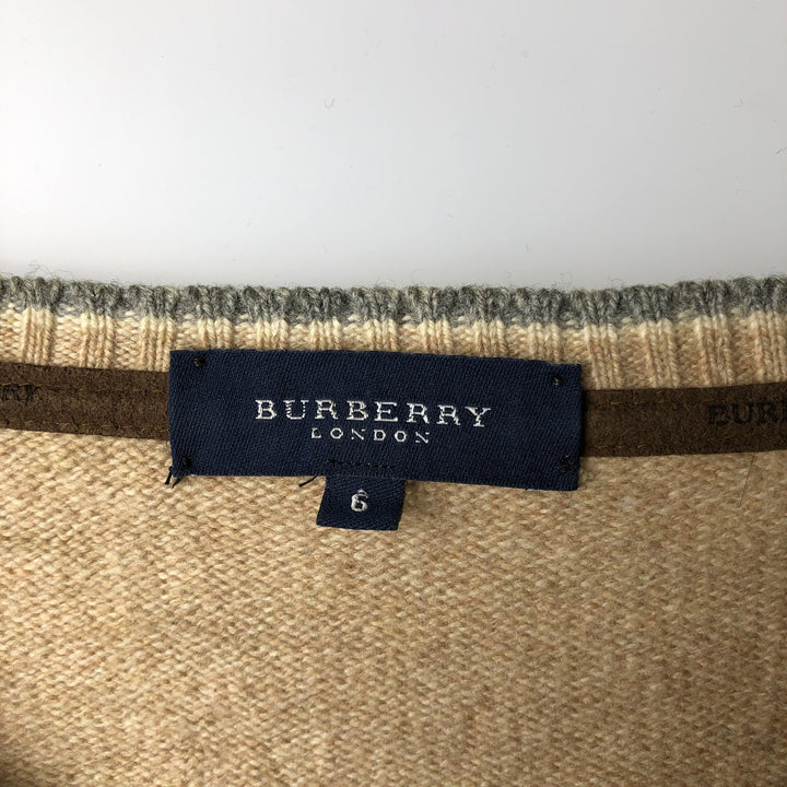 Burberry's BURBERRY LONDON Check Pattern V-Neck Lambswool Knit Sweater, Made in Spain, Women's Size Small Lamb wool Beige type Vintage Second Hand