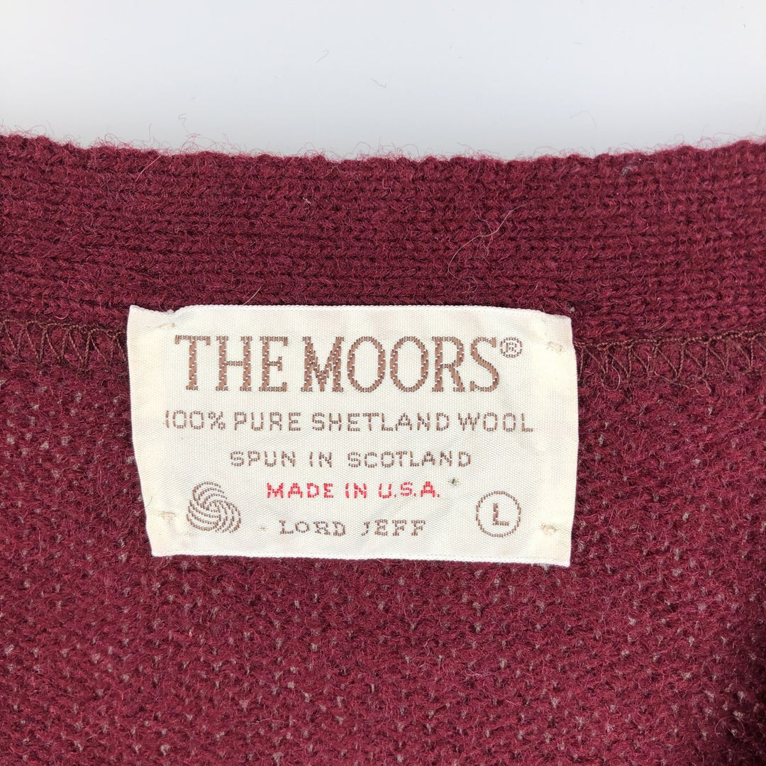THE MOORS LORD JEFF Wool Knit Cardigan, Made in USA, Men's Size L, Vintage wool wine-red Vintage Second Hand