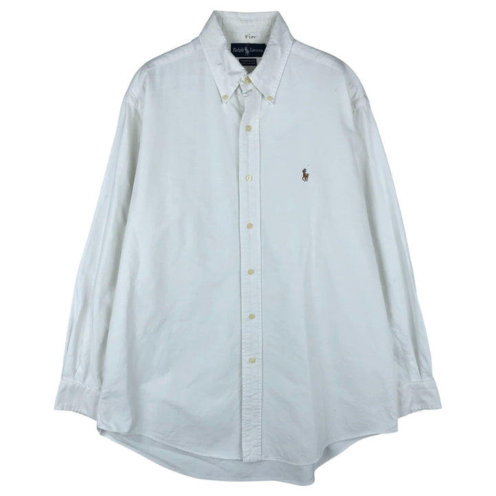 Ralph Lauren YARMOUTH long sleeve button down shirt, men's size M cotton white type Vintage Second Hand