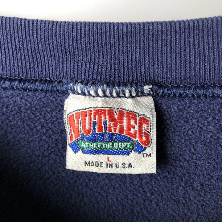 90'S Nutmeg Notre Dame Fighting Irish Character Sweatshirt, Men's Size L unclear navy blue type Vintage Second Hand