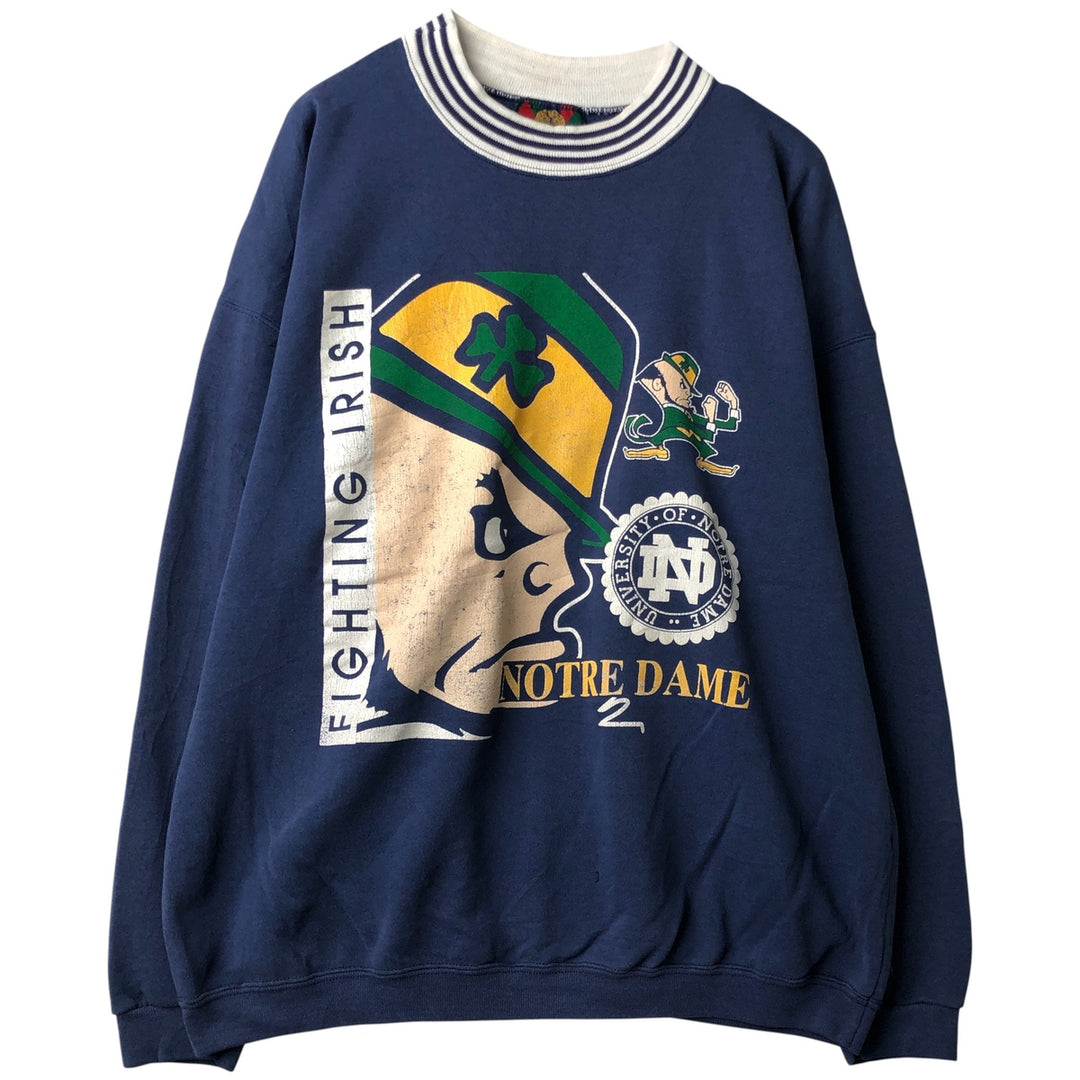 90'S Jostens Notre Dame Fighting Irish College Character Sweatshirt, Made in USA polyester navy blue type Vintage Second Hand