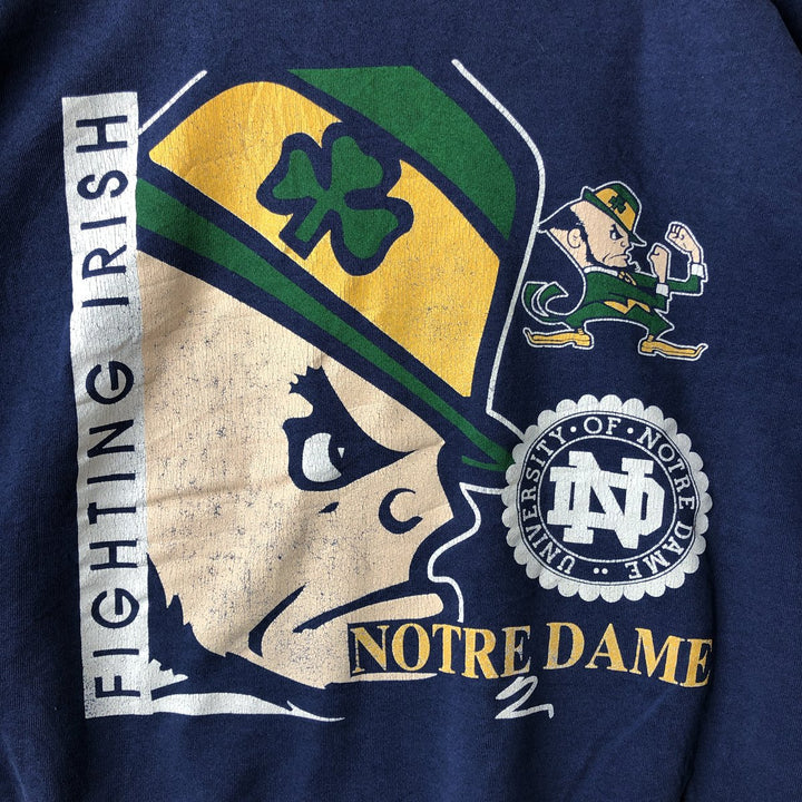 90'S Jostens Notre Dame Fighting Irish College Character Sweatshirt, Made in USA polyester navy blue type Vintage Second Hand