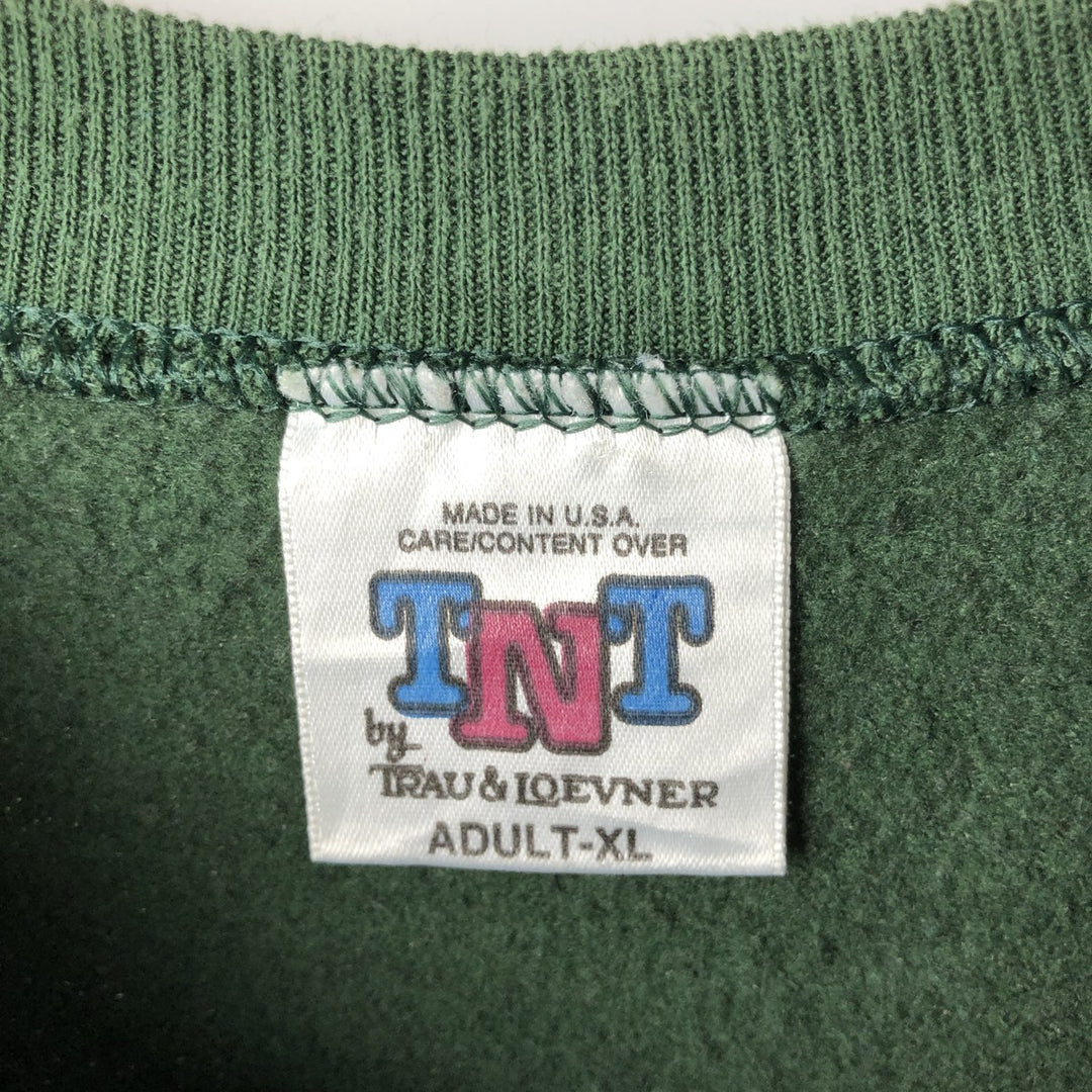 Vintage 90'S Trau and Loevner TNT College Character Sweatshirt, Made in USA, Men's Size XL cotton Green type dark green Vintage Second Hand