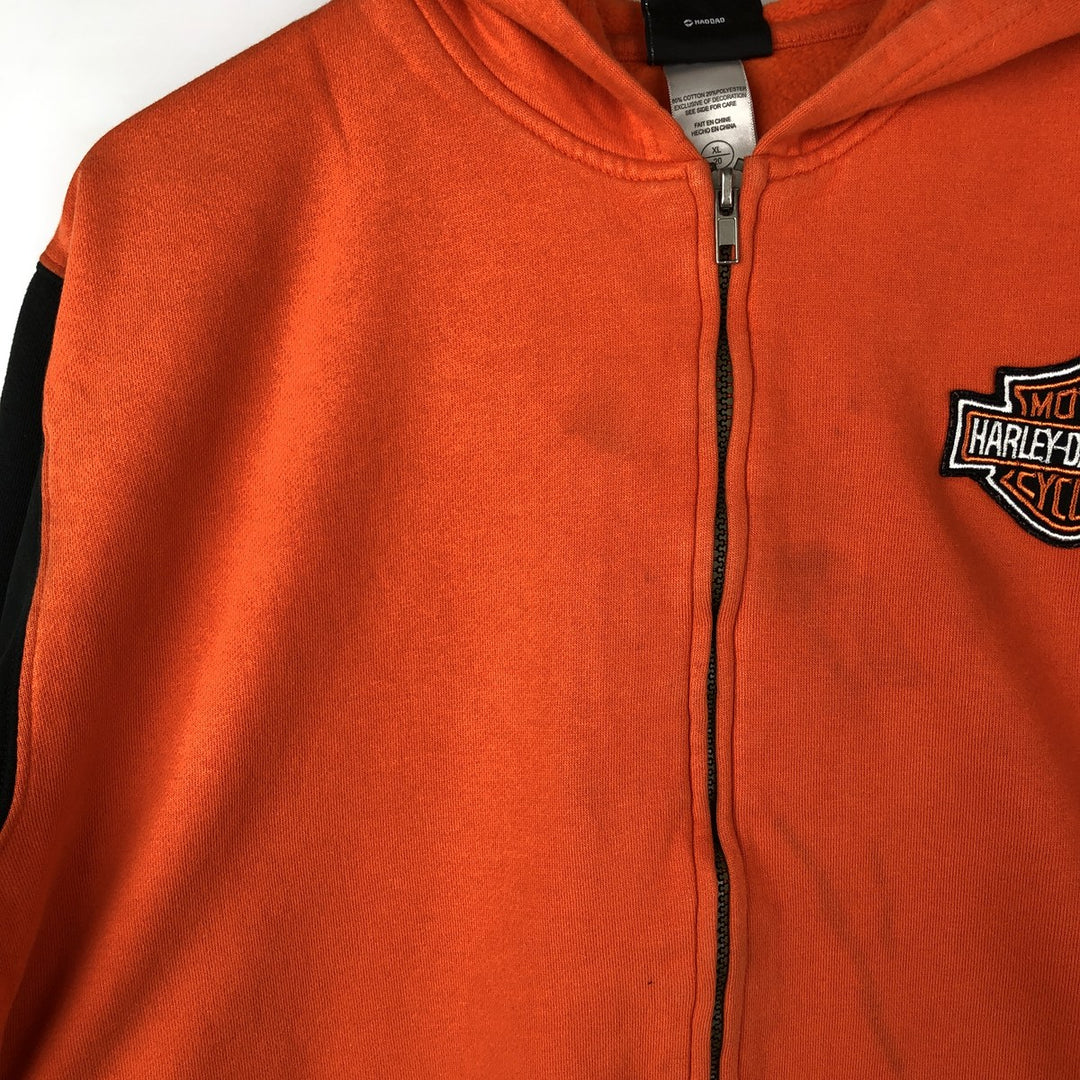 Harley-Davidson Women's Full-Zip Hoodie (XL) cotton orange type Vintage Second Hand