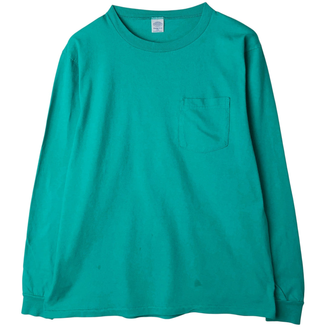 90'S Vintage Town Craft Plain Pocket Long Sleeve T-Shirt, Made in USA, Men's XL cotton turquoise blue Vintage Second Hand