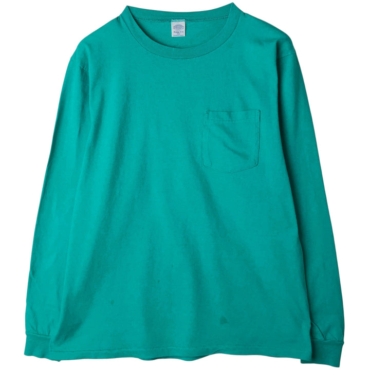 90'S Vintage Town Craft Plain Pocket Long Sleeve T-Shirt, Made in USA, Men's XL cotton turquoise blue Vintage Second Hand
