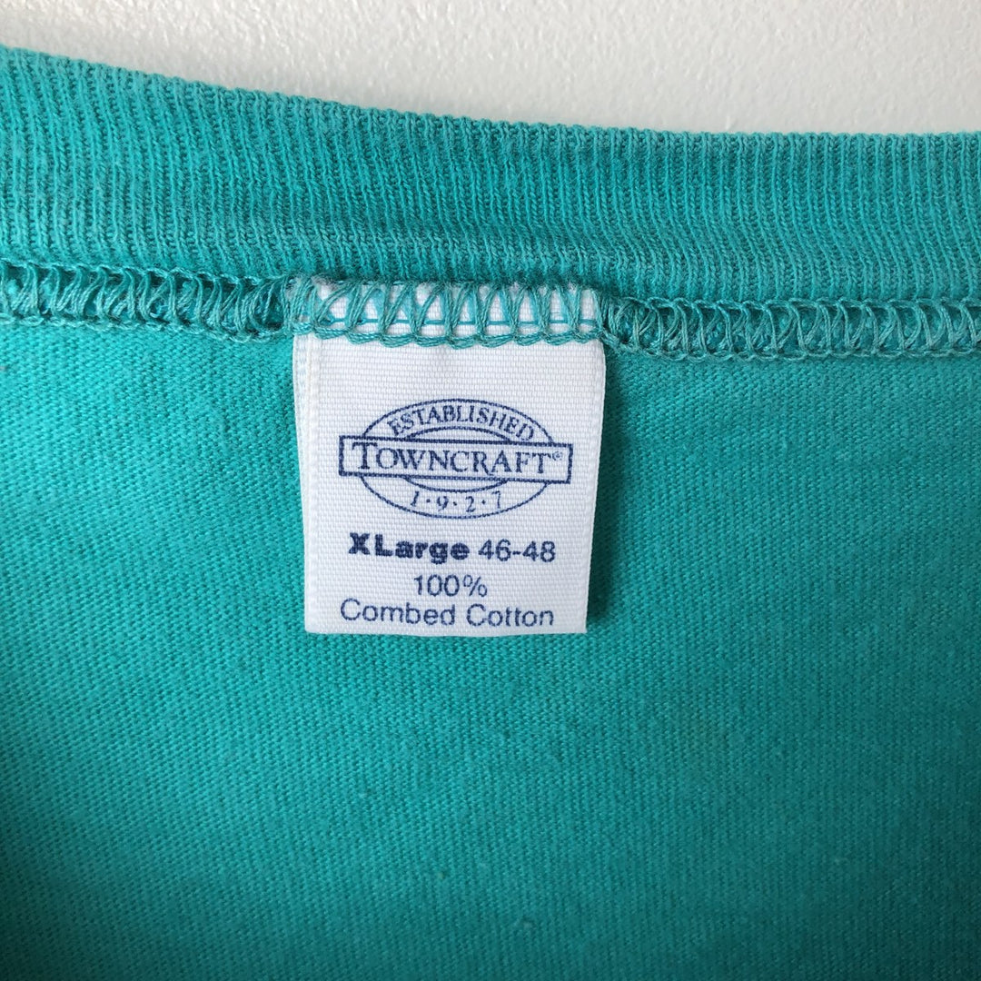 90'S Vintage Town Craft Plain Pocket Long Sleeve T-Shirt, Made in USA, Men's XL cotton turquoise blue Vintage Second Hand