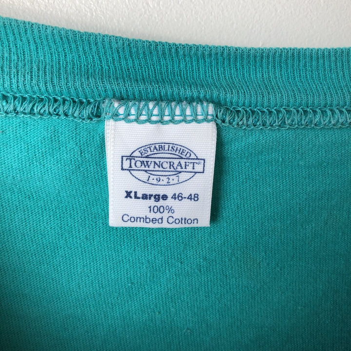 90'S Vintage Town Craft Plain Pocket Long Sleeve T-Shirt, Made in USA, Men's XL cotton turquoise blue Vintage Second Hand