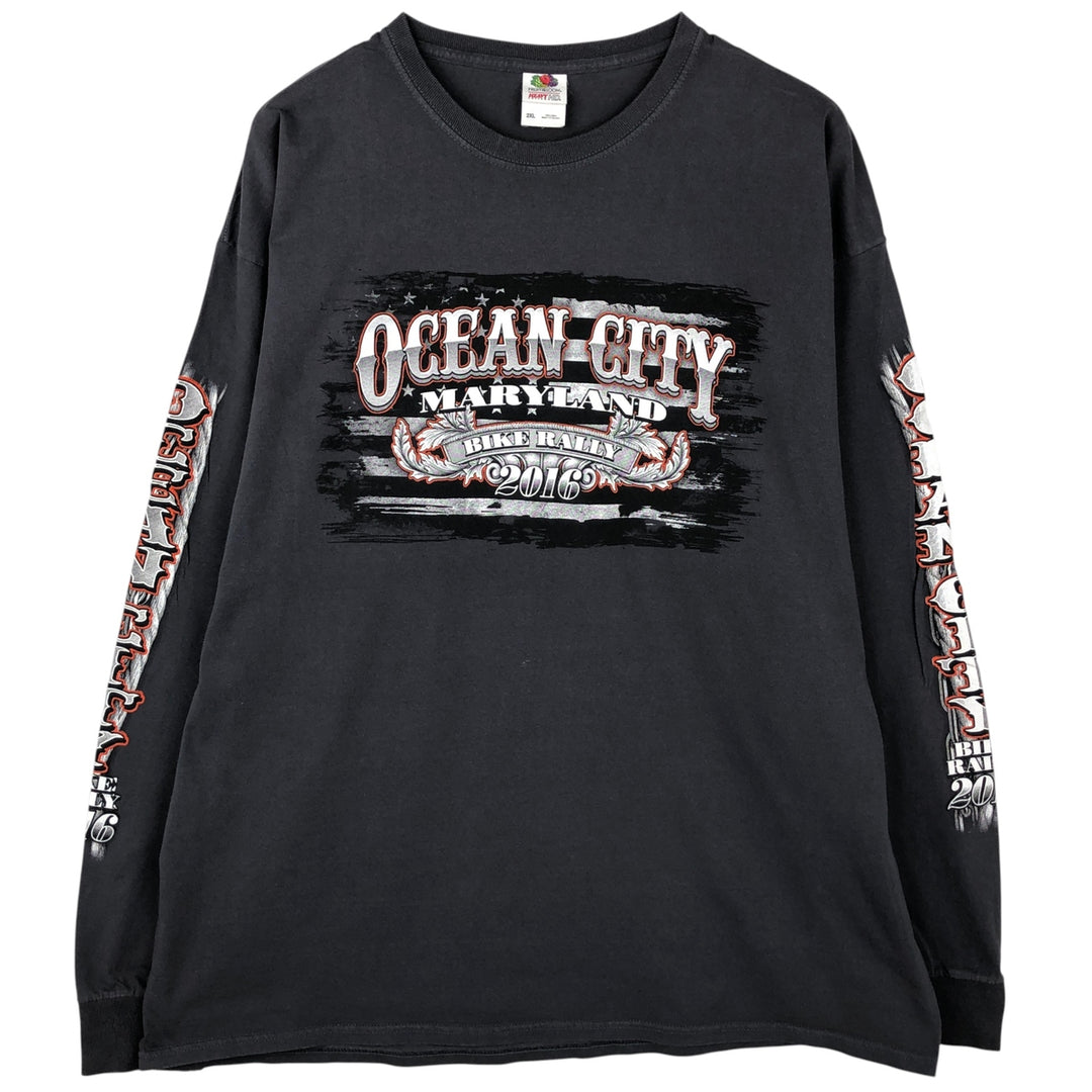 Fruit of the Loom Eagle Pattern Motorcycle Long Sleeve T-Shirt, Men's XXL cotton gray type Vintage Second Hand