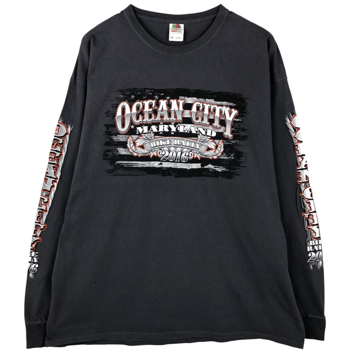 Fruit of the Loom Eagle Pattern Motorcycle Long Sleeve T-Shirt, Men's XXL cotton gray type Vintage Second Hand