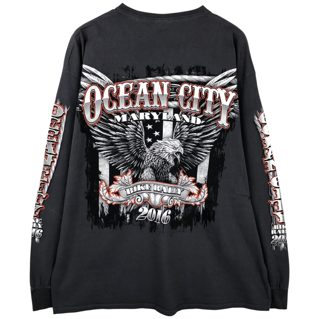 Fruit of the Loom Eagle Pattern Motorcycle Long Sleeve T-Shirt, Men's XXL cotton gray type Vintage Second Hand