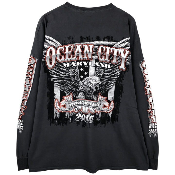 Fruit of the Loom Eagle Pattern Motorcycle Long Sleeve T-Shirt, Men's XXL cotton gray type Vintage Second Hand