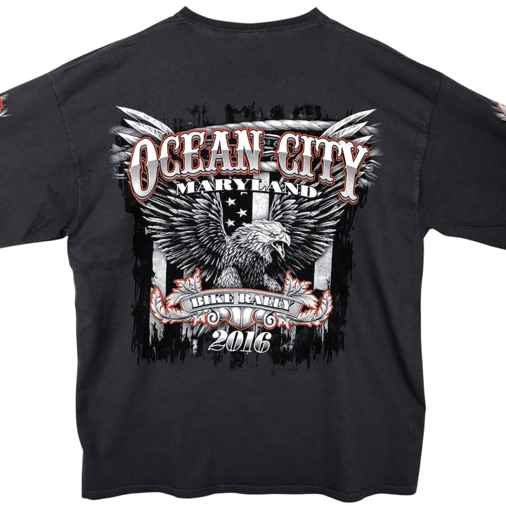 Fruit of the Loom Eagle Pattern Motorcycle Long Sleeve T-Shirt, Men's XXL cotton gray type Vintage Second Hand