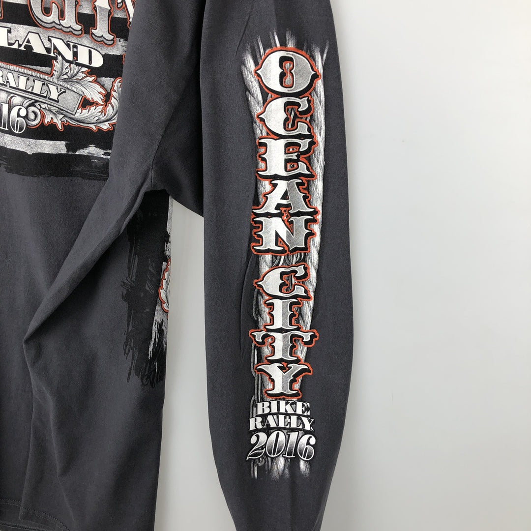 Fruit of the Loom Eagle Pattern Motorcycle Long Sleeve T-Shirt, Men's XXL cotton gray type Vintage Second Hand