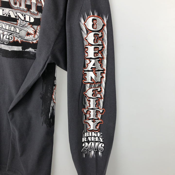 Fruit of the Loom Eagle Pattern Motorcycle Long Sleeve T-Shirt, Men's XXL cotton gray type Vintage Second Hand