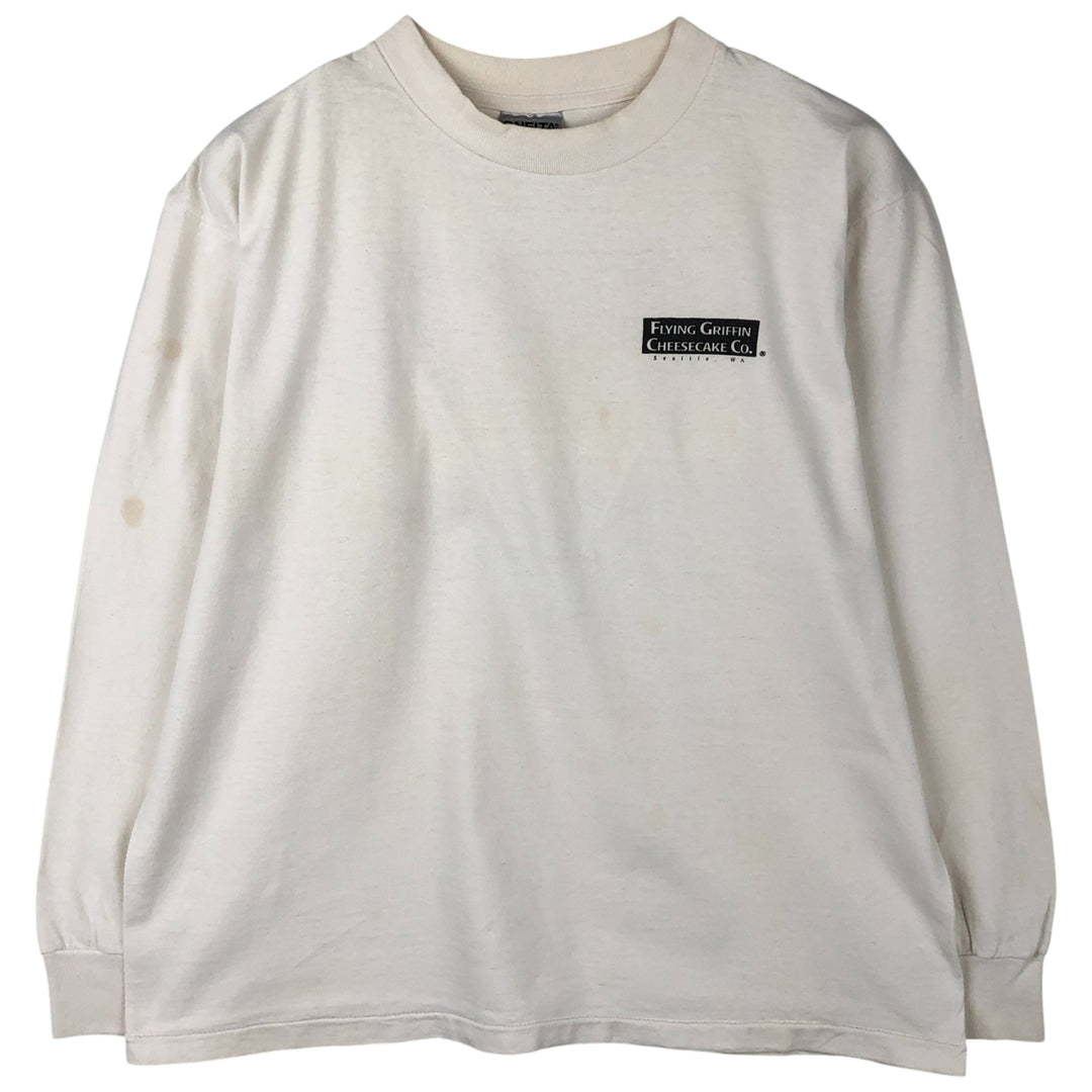90'S ONEITA Advertising Long Sleeve T-Shirt, Made in USA, Men's Size L, Vintage cotton white type Vintage Second Hand