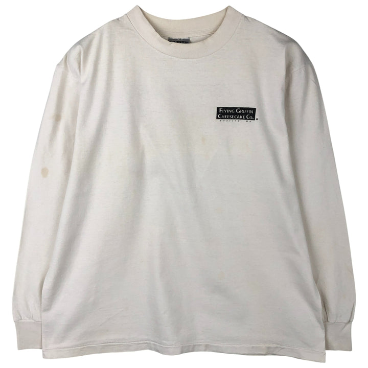90'S ONEITA Advertising Long Sleeve T-Shirt, Made in USA, Men's Size L, Vintage cotton white type Vintage Second Hand