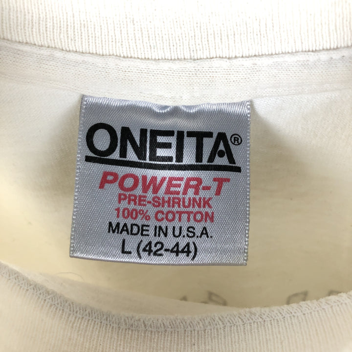 90'S ONEITA Advertising Long Sleeve T-Shirt, Made in USA, Men's Size L, Vintage cotton white type Vintage Second Hand