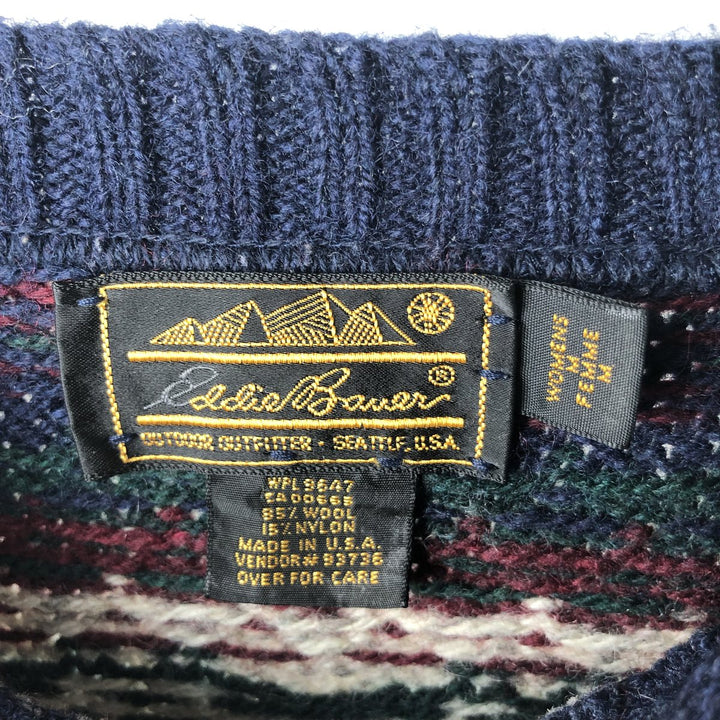 Vintage 80s-90'S Eddie Bauer wool knit sweater with black tag, made in USA, size M, women's. wool navy blue type Vintage Second Hand