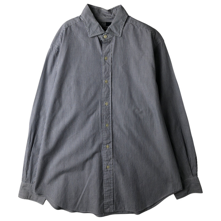 Ralph Lauren POLO by Ralph Lauren wide-collar long-sleeved striped shirt, men's size L cotton blue type Vintage Second Hand