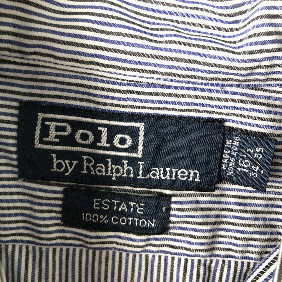 Ralph Lauren POLO by Ralph Lauren wide-collar long-sleeved striped shirt, men's size L cotton blue type Vintage Second Hand