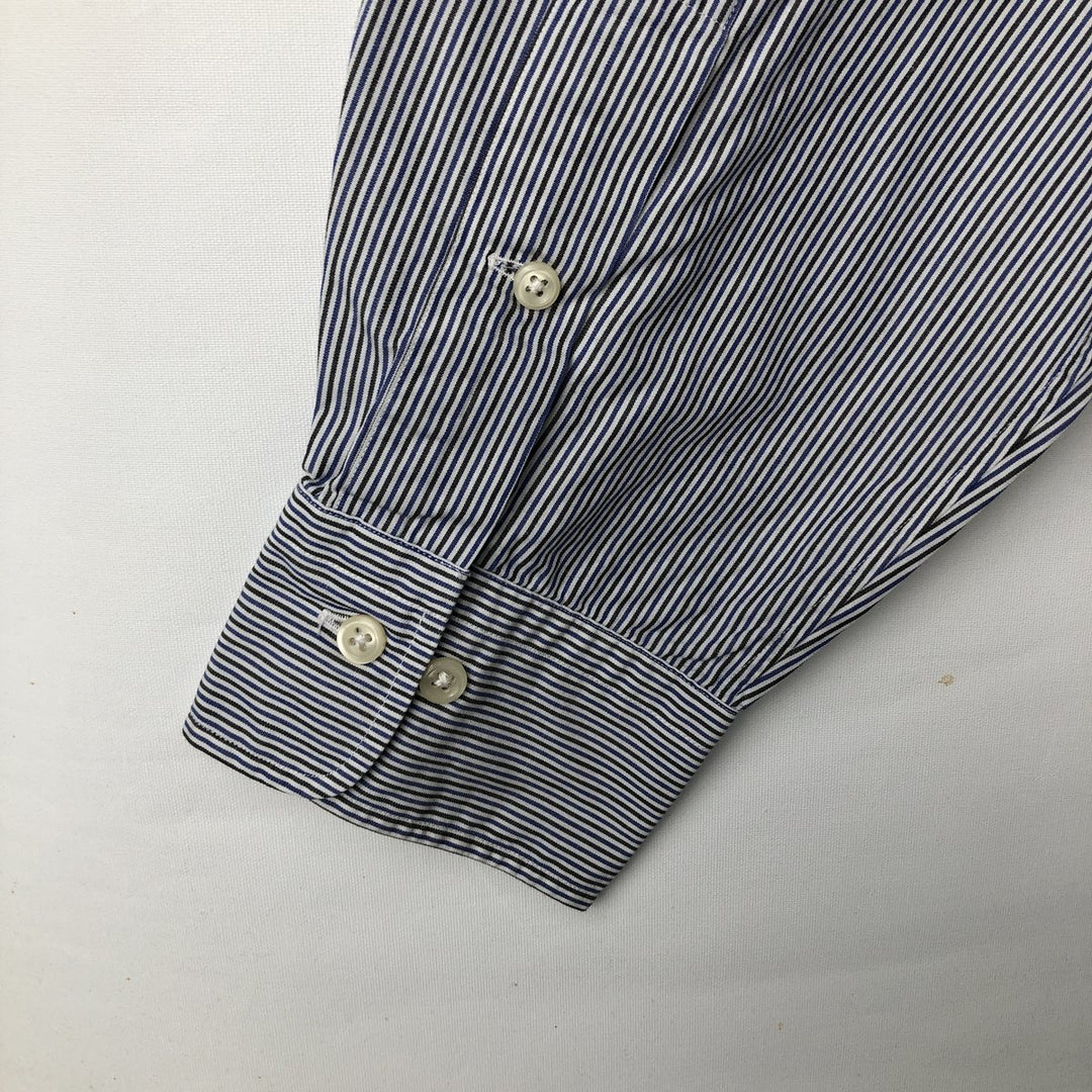 Ralph Lauren POLO by Ralph Lauren wide-collar long-sleeved striped shirt, men's size L cotton blue type Vintage Second Hand