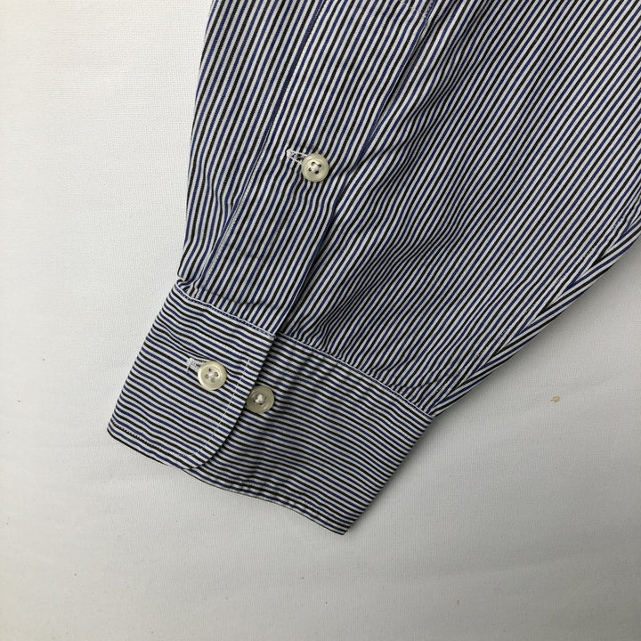 Ralph Lauren POLO by Ralph Lauren wide-collar long-sleeved striped shirt, men's size L cotton blue type Vintage Second Hand