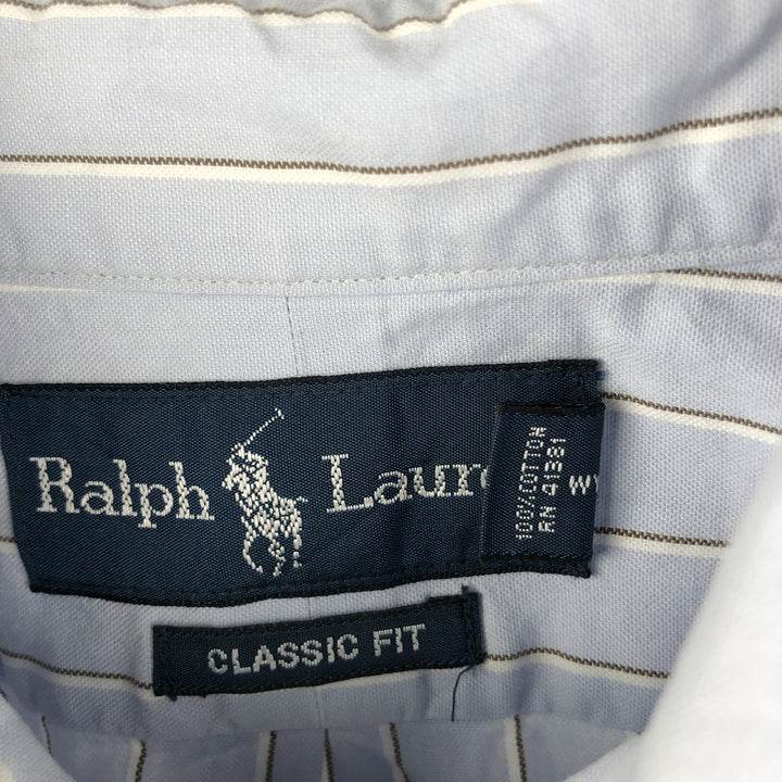 Ralph Lauren Classic Fit Long Sleeve Button Down Striped Shirt, Men's Size L cotton Blue type light blue Vintage Second Hand