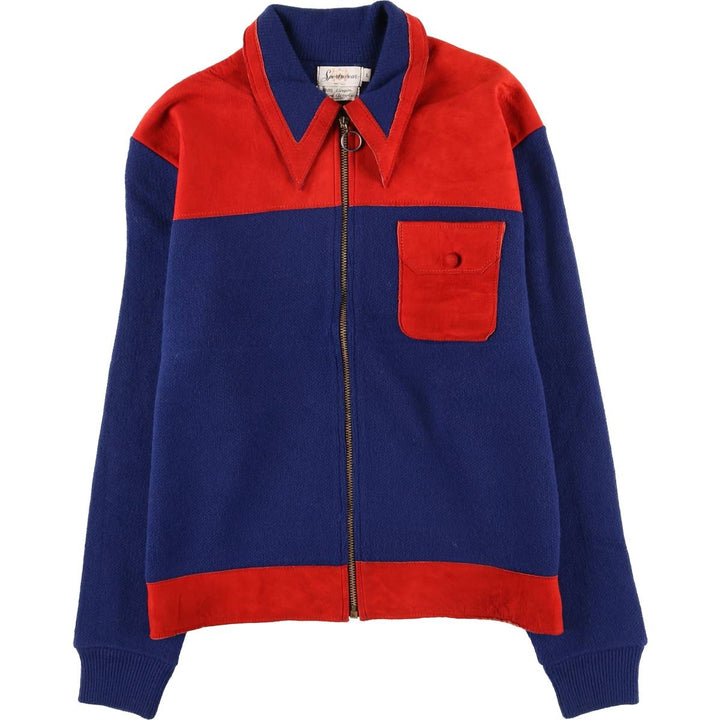 60s-70'S Sportswear Collared Blouson Men's Size L Oron Acrylic navy blue type Vintage Second Hand