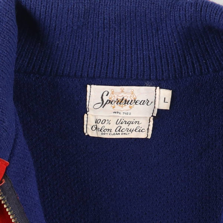 60s-70'S Sportswear Collared Blouson Men's Size L Oron Acrylic navy blue type Vintage Second Hand