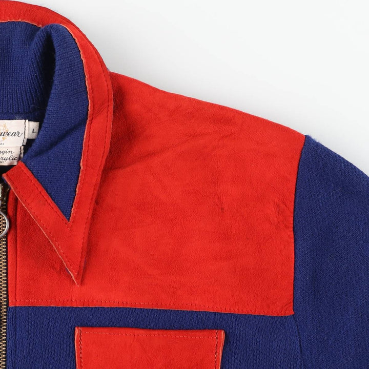 60s-70'S Sportswear Collared Blouson Men's Size L Oron Acrylic navy blue type Vintage Second Hand