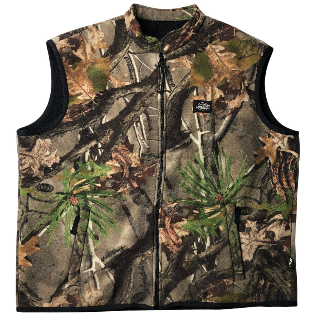 Dickies Camouflage Pattern Realtree Camo Fleece Vest, Men's Size Large polyester Khaki type Vintage Second Hand