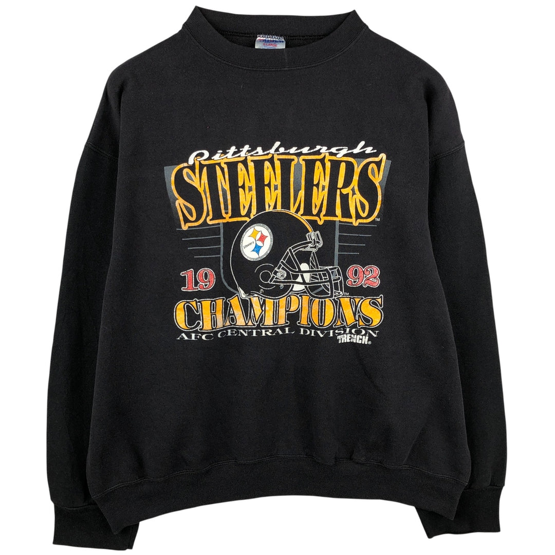 NFL PITTSBURGH STEELERS TRENCH Sweatshirt, Men's XL, Made in USA cotton black type Vintage Second Hand