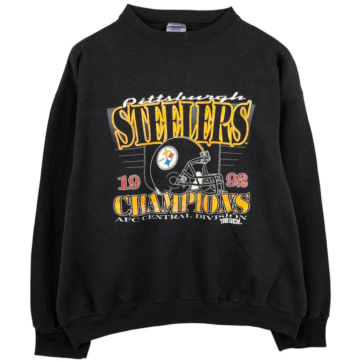 NFL PITTSBURGH STEELERS TRENCH Sweatshirt, Men's XL, Made in USA cotton black type Vintage Second Hand