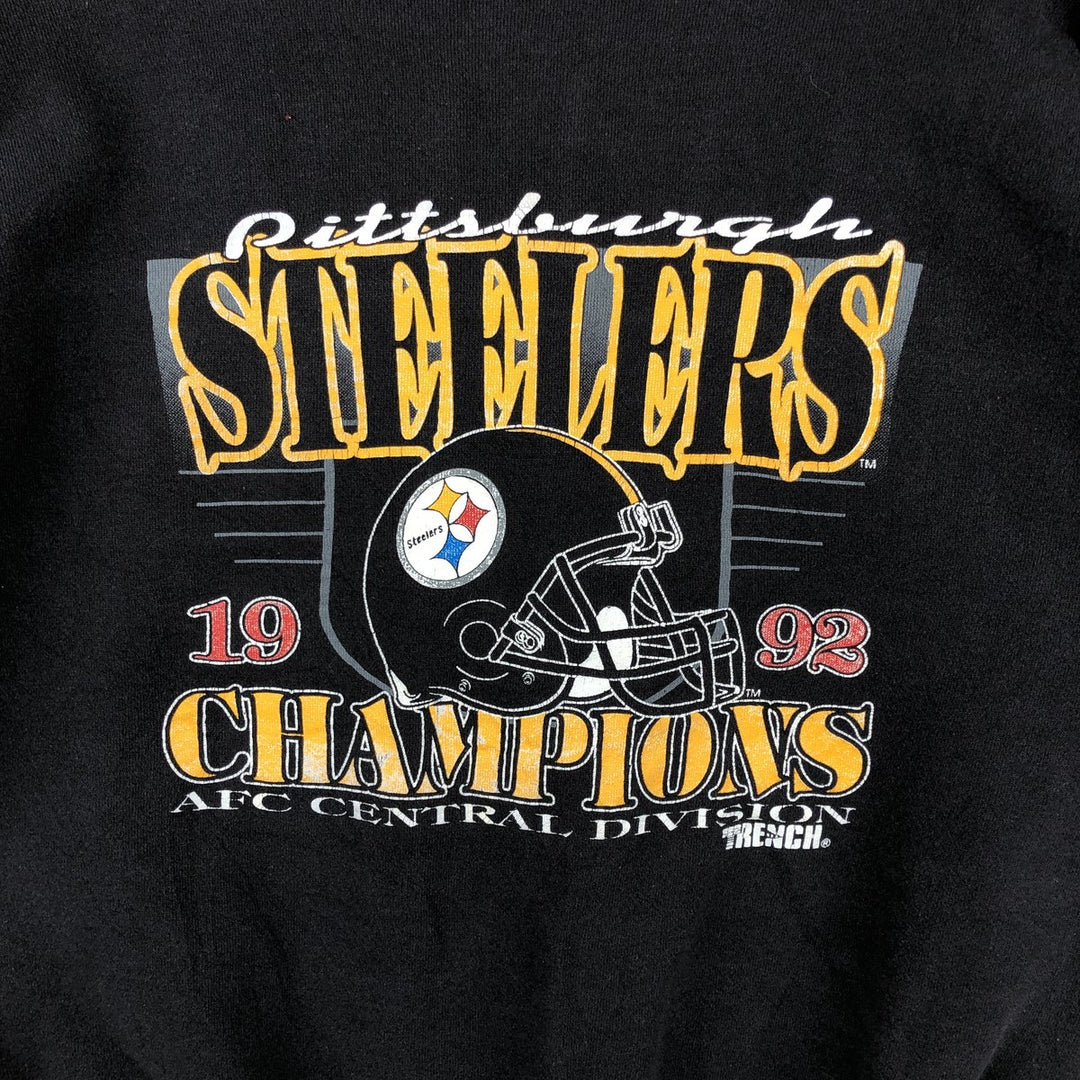NFL PITTSBURGH STEELERS TRENCH Sweatshirt, Men's XL, Made in USA cotton black type Vintage Second Hand